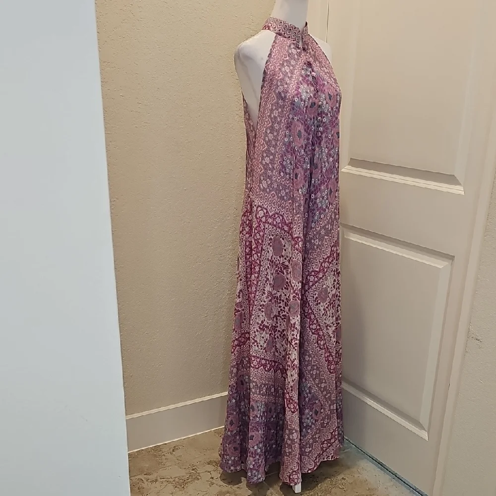 Fox in Gown Floral Halter Pink Purple Maxi Dress One-Size Fits Most - Picture 5 of 11